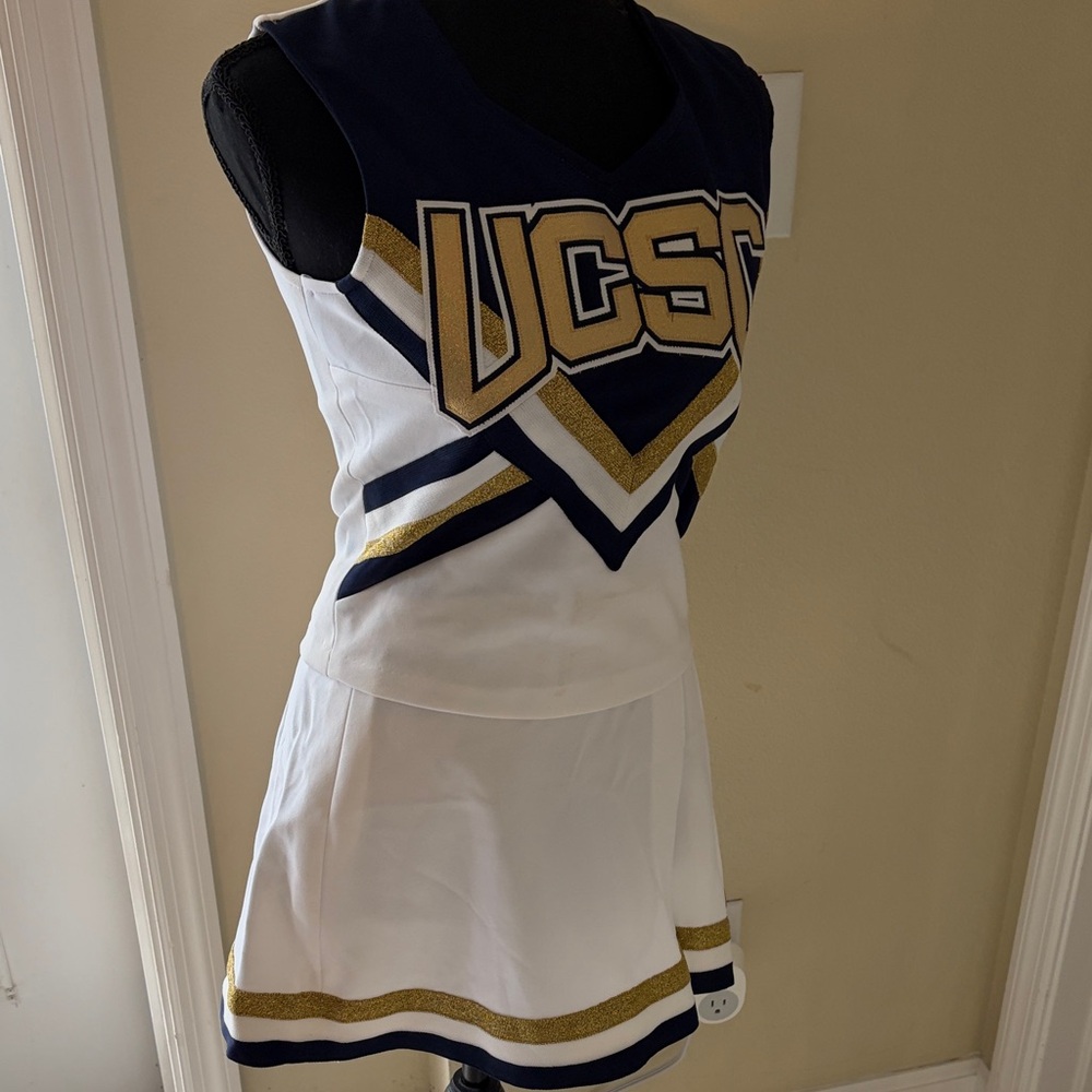 Varsity Navy and Gold Cheerleading Outfit